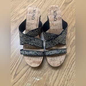 XOXO Women's Black and Gold Studded‎ Sandals